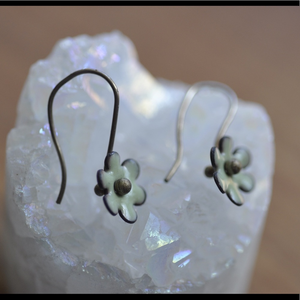 Green enamel flower earrings sterling